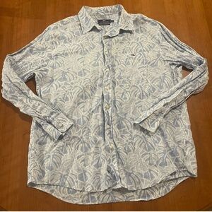 Vineyard Vines Classic Fit Tucker Shirt XL Blue White Palm Leaf 100% Linen